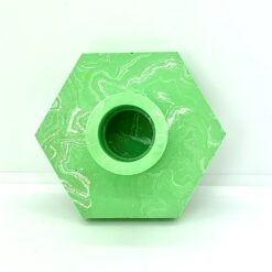 Sekskantet lysestage - lys grøn med hvid marmorering og guldglimmer