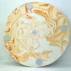 Stor rund platte - hvid med fersken marmorering og guldstøv på kanten