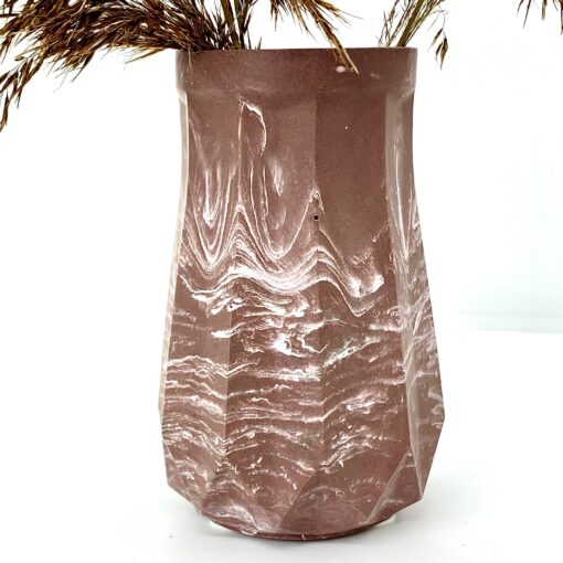 Vase med bredt mønster - brun med hvid marmorering