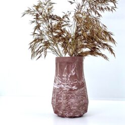 Vase med bredt mønster - brun med hvid marmorering