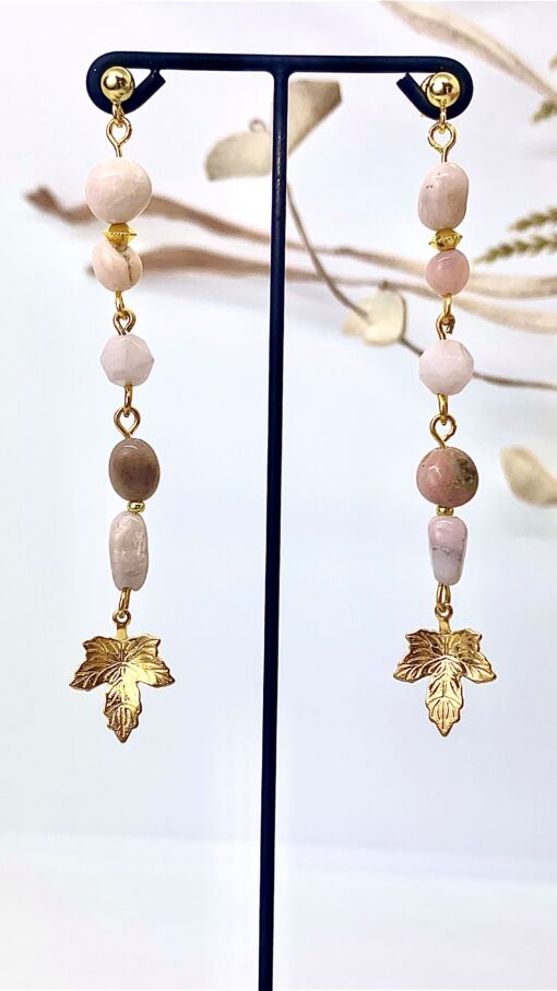 Ørestikkere med pink opaler og forgyldte ahornblade