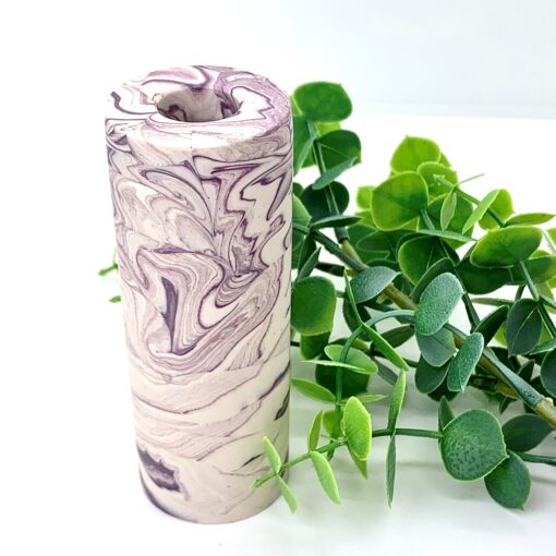 Høj rund vase - hvid med lilla marmorering