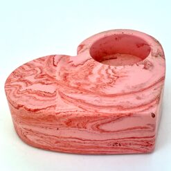 Hjerte-lysestage - pink med rød marmorering og guldglimmer