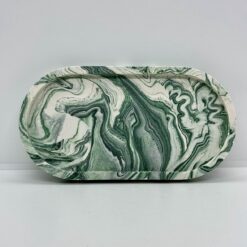Oval bakke - hvid med armygrøn marmorering
