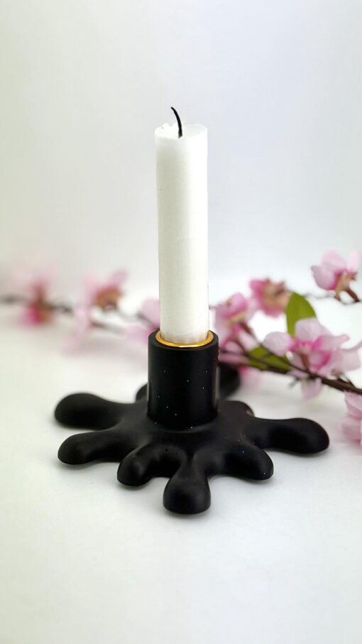 Stor organisk lysestage - soft black med lidt guldglimmer